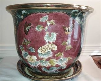 Elegant Hand Painted Planter with Underplate