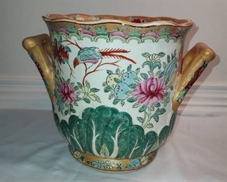 Exquisite Hand Painted Asian Vase with Scalloped Rim