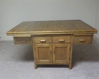 Heavy Standing Vintage Oak Work Desk with a Large Surface