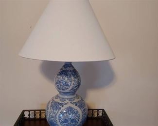 Lovely Lauren Blue and White Zen Koi Porcelain Table Lamp with Shade