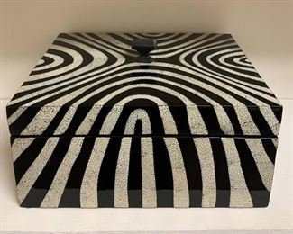 Maitland Smith Black Lacquer and Eggshell Zebra Pattern Decor Box