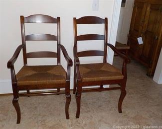 Pair of Mahogany Dining Arm Chairs with Rush Seats