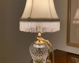 Small Crystal and Gold Table Lamp with Cream Fringe Silk Shade