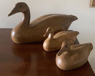 Three Vintage Hand Carved Wooden Duck Decoys