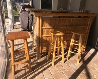 Bamboo bar with stools $200