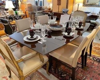 BROWN GLASS DINING TABLE