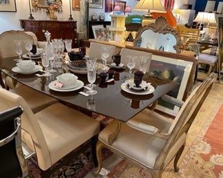 BROWN GLASS TOP DINING TABLE