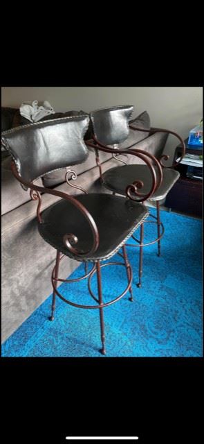 LEATHER AND IRON BAR STOOLS