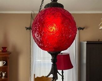 Red pull swag lamp