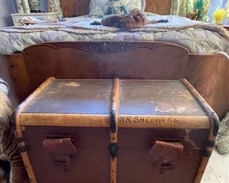 Leather and wood antique trunk