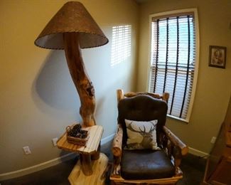 Rustic Arm Chair & Lamp