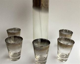 Vintage Silver Fade Cocktail Pitcher & 5 Glasses 