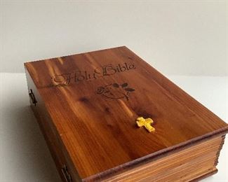 Wood Carved Bible Box 