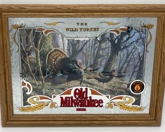 Vintage Old Milwaukee Beer “The Wild Turkey” Bar Mirror