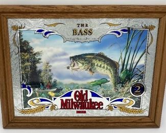 Vintage Old Milwaukee Beer “The Bass” Bar Mirror