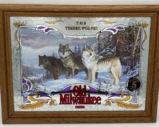 Vintage Old Milwaukee Beer “The Timber Wolves” Bar Mirror