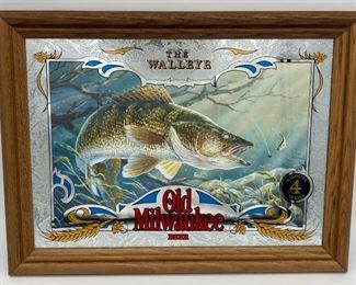 Vintage Old Milwaukee Beer “The Walleye” Bar Mirror