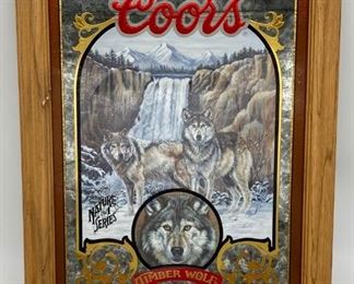 Vintage Coors Beer Timber Wolf Bar Mirror