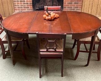 Vintage Dining Room Table and Harp Back Chairs