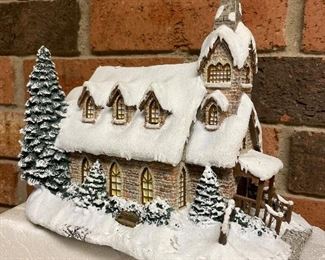 Light of Hope church. Authentic issue in Thomas Kinkade’s Hawthorne Village. We have a total of 11 lighted sculptures to choose from. All have their original styrofoam boxes.