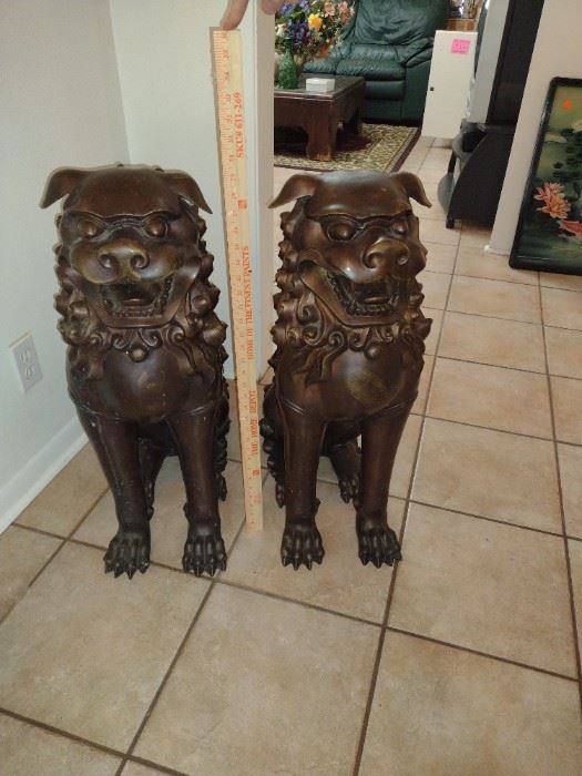 Lanford Monroe bronze Chinese foo dogs. 30 in high.