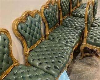 Green Leather Chairs, set of 10