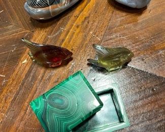 Hand Carved Agate Statues and Malachite box