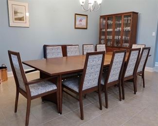 Mid Century Modern - Foster McDavid Furniture - GORGEOUS SET - Dining Table w/10 Chairs - China Cabinet Hutch - Rolling Bar Cart