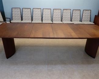 $1995.00 - MCM Dining Table w/2 Leaves - 10 Chairs Dimensions without leaf 6' L  (2 leaves each 20" more) x 42" D x 28" H - Statement Piece!!