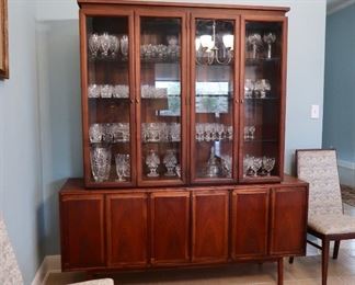 $1200.00 - MCM Walnut China Cabinet Hutch - BASE 67" W x 18"D x 30" H  / TOP 54" W x 16" D x 47" H  Total Height - 76"