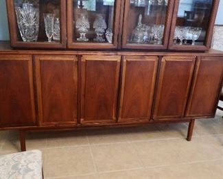 $1200.00 - MCM Walnut China Cabinet Hutch - BASE 67" W x 18"D x 30" H / TOP 54" W x 16" D x 47" H - Total Height - 76"