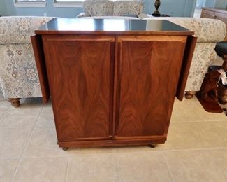 $450.00 - Gorgeous MCM Walnut Bar - Sides extended 64" W /  Sides down 32" W x 34" H x 18" D
