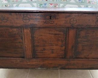 $325.00 - Amazing Antique -1600s Blanket Box/Chest  with so much detail - Dimensions: 46" W x 27" H x 18" D