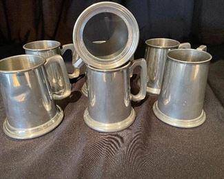 #1471A - Set of 7 glass bottom English pewter tankards, Raimond Viners of Sheffield - $42