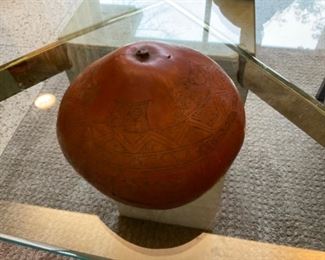 #1630P  3.5 x 6” Vintage Peru Latin carved gourd $18