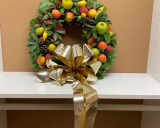 #1553G  20” Fruit wreath with bow $15