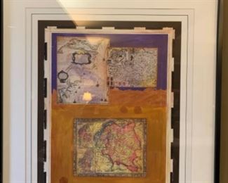 #1514P  "Maps" mixed media by S Russel 38” x 45” - $185