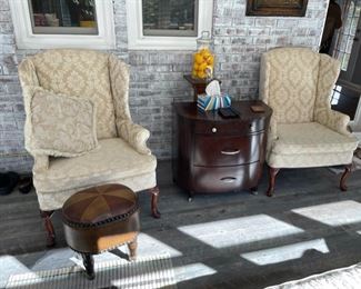 upholstered wing chairs (little stool not for sale)
