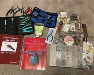 jewelry making books, tools, beads (to be sold as one lot)