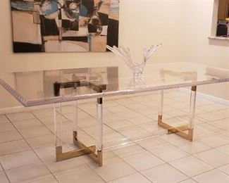 Stunning MCM Lucite & Brass Dining Table   (8ft x 46.5")                                               