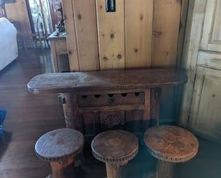 CHILDS WOOD DESK AND STOOLS
