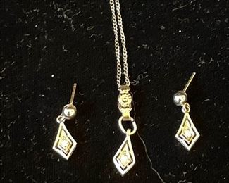 Diamond Pendant And Matching Diamond Earrings