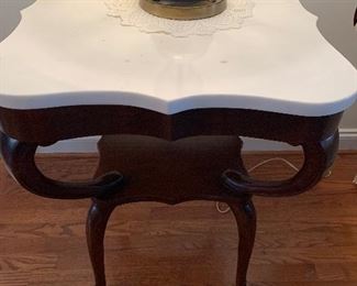 Antique French End Table with Marble Top