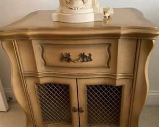 Vintage French Provencial Night Stand with Wire Cabinet Door...We have a Pair!!