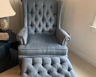 Tufted Wingback Chair Powder Blue Chair and Ottoman