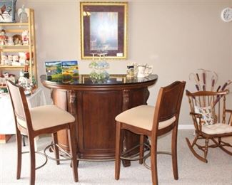 Fun bar shown with two bar height chairs.