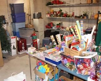 The storage area is full of toys, linens, Christmas, clothing and so much more.