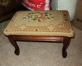 Antique Needlepoint Foot Stool