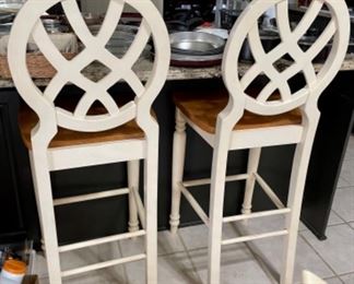 pair of bar height, wood barstools