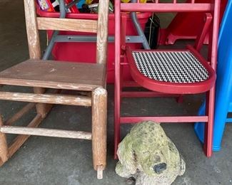 child's rocker and folding chair, concrete spaniel